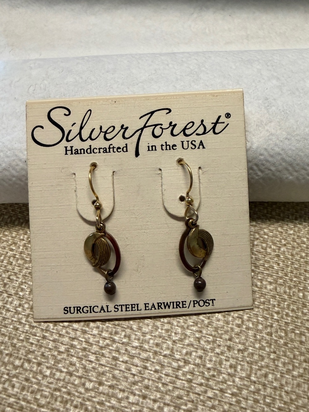 Silver Forest Gold and Brown Hoop Drop Earrings